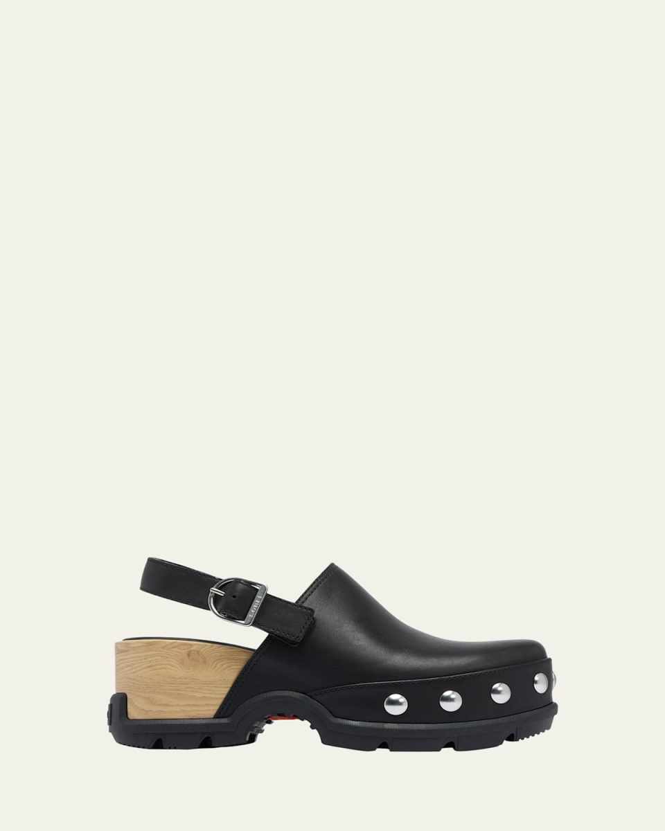 Roman Leather Slingback Platform Clogs